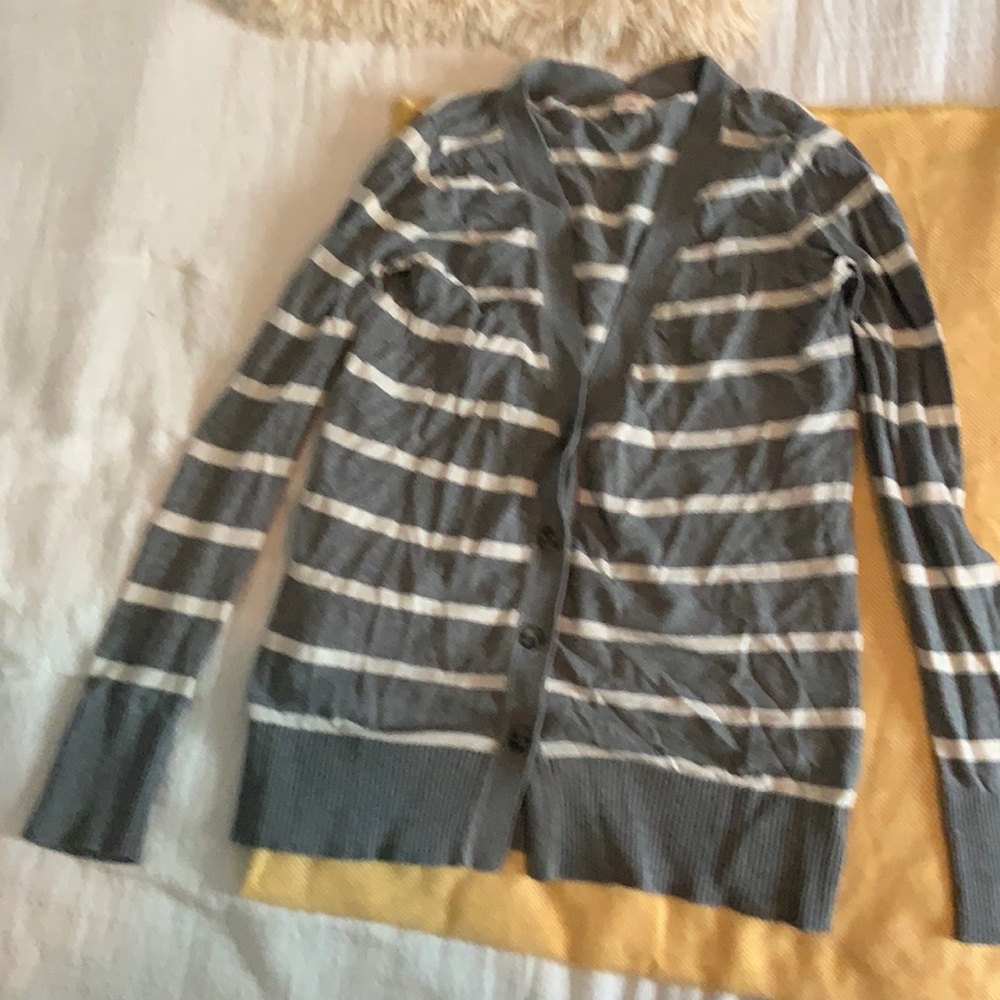 Grey and white button sweater